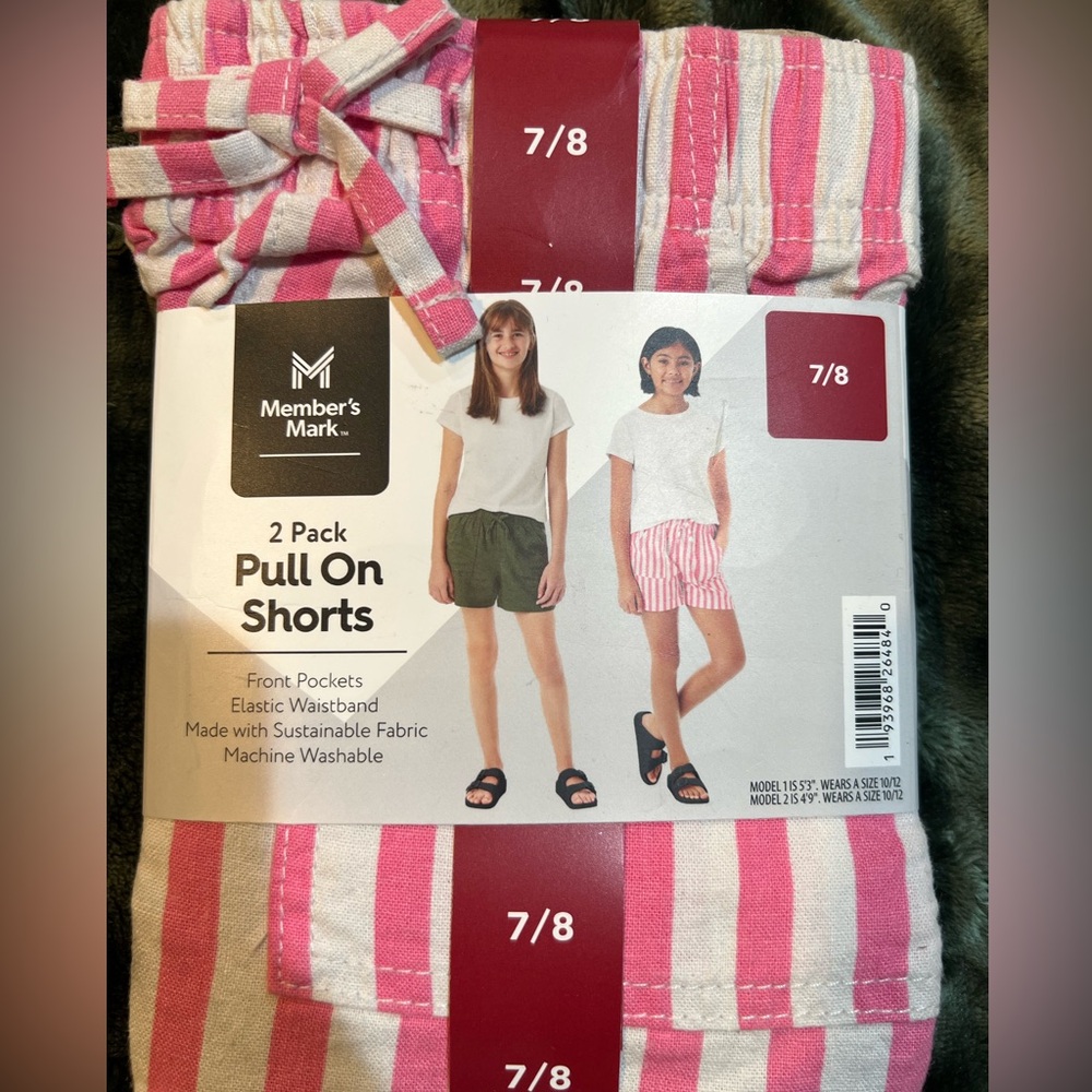 Member's Mark Pink and White Pull On Shorts size 7/8